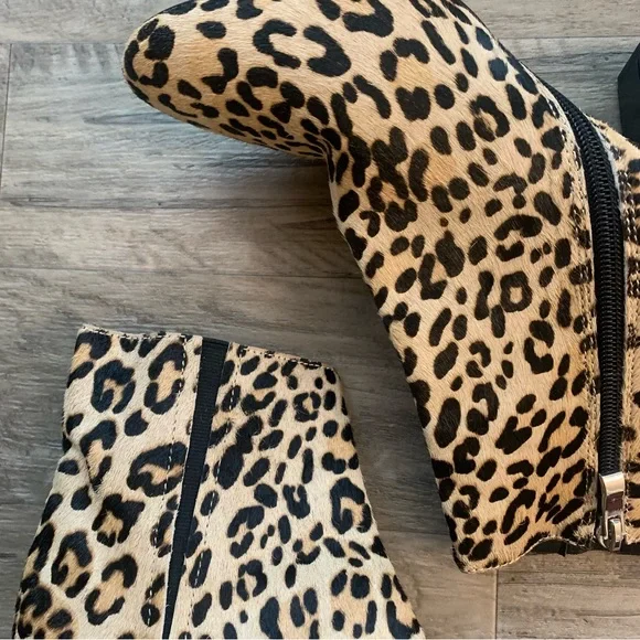 Halogen Alexa Calf Hair Leopard Print Block Heel Ankle Booties - Picture 4 of 12